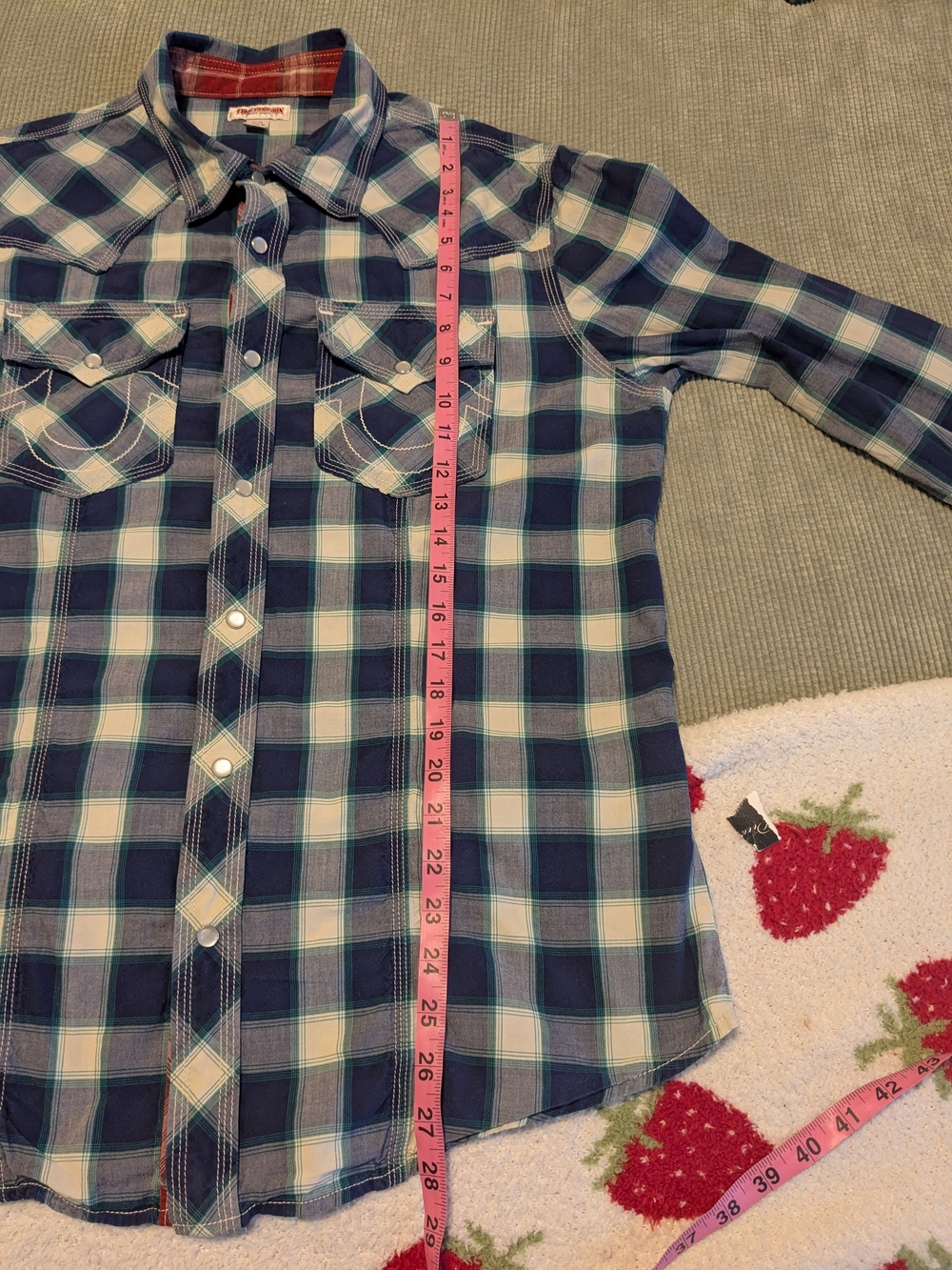 True Religion Blue and White Plaid Western Button-Down Shirt - Picture 6 of 6